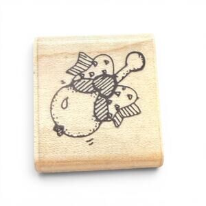 DOTS Baby Rattle With Bow Mini Rubber Stamp EUC